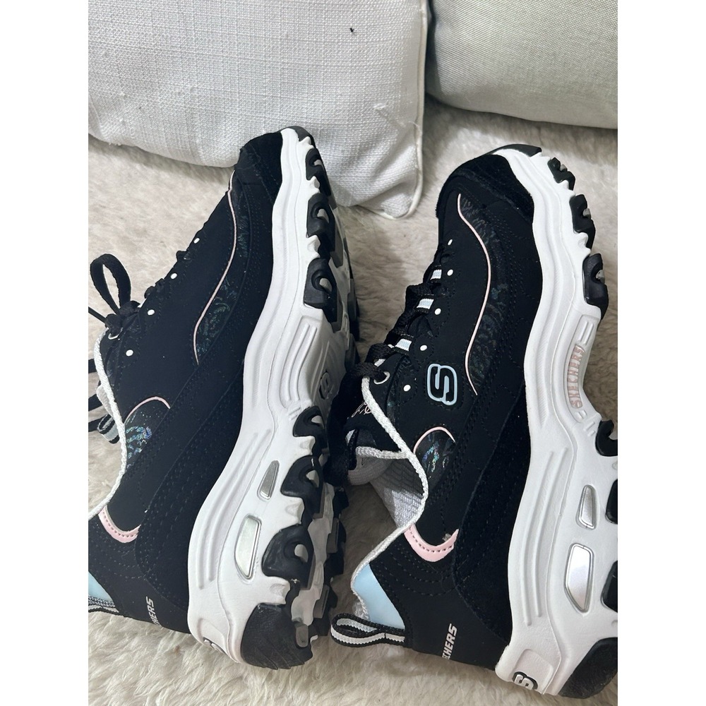 Skechers D Lites Lace Up Comfort Shoes Sneakers Women Size 8 Black Pink White - Picture 7 of 11
